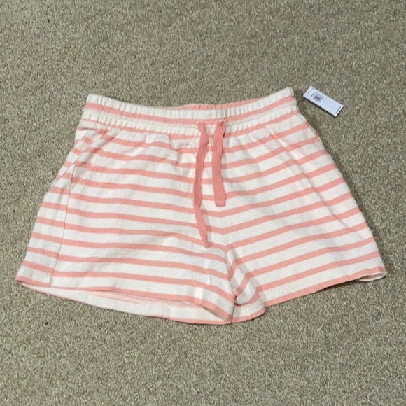 NWT Old Navy Cream and Salmon Pink Striped Soft Comfortable Terry Cloth Shorts. - Picture 1 of 5